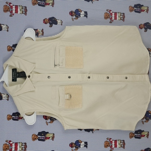 Lauren Ralp Lauren vintage button-up Khaki safari cargo utility SM Petite vest - Picture 2 of 7